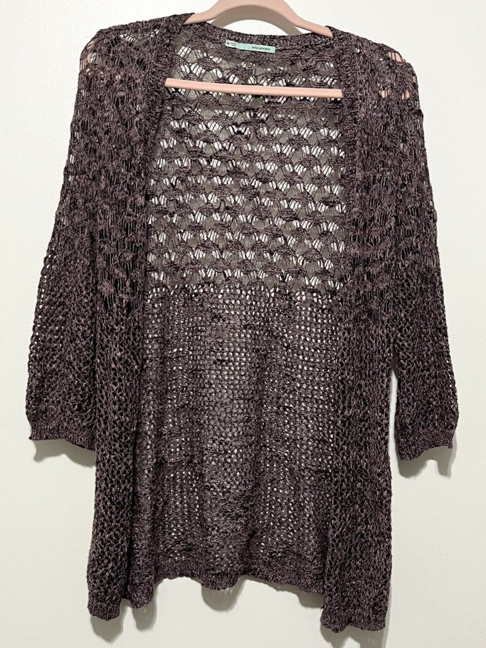 Womens Open Knit Cardigan M Purple Whimsigoth Fairy Grunge Gypsy Dark Bohemian